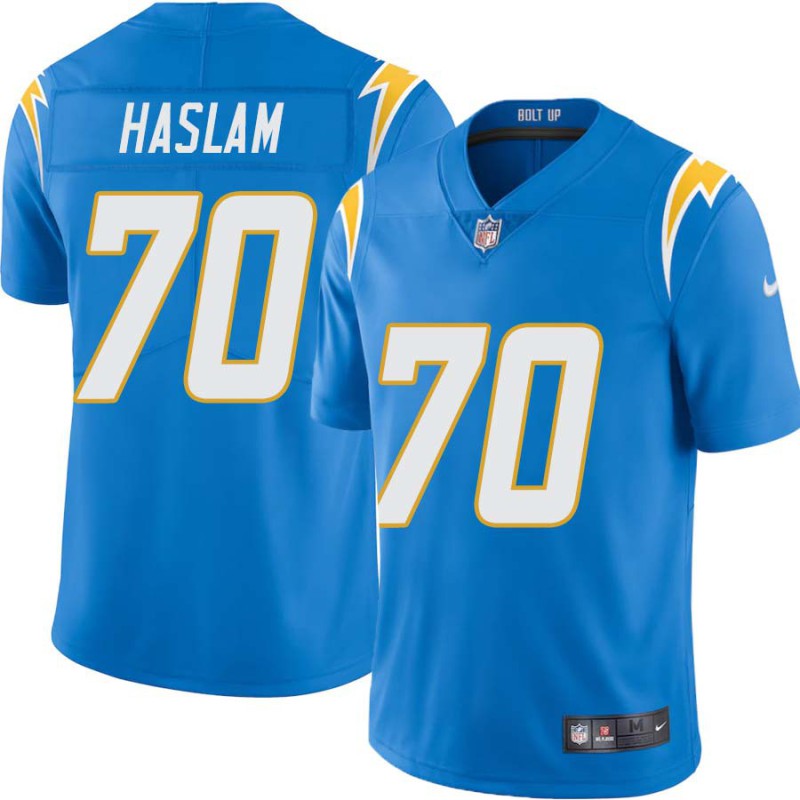 Chargers #70 Kevin Haslam BOLT UP Powder Blue Jersey
