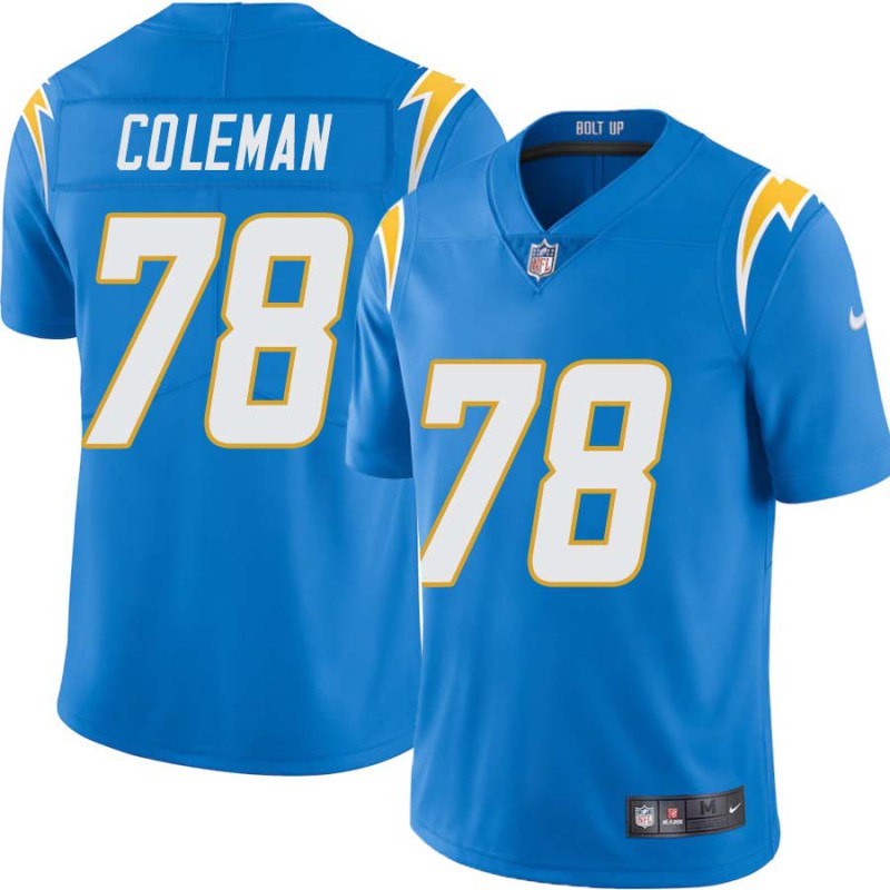 Chargers #78 Andre Coleman BOLT UP Powder Blue Jersey