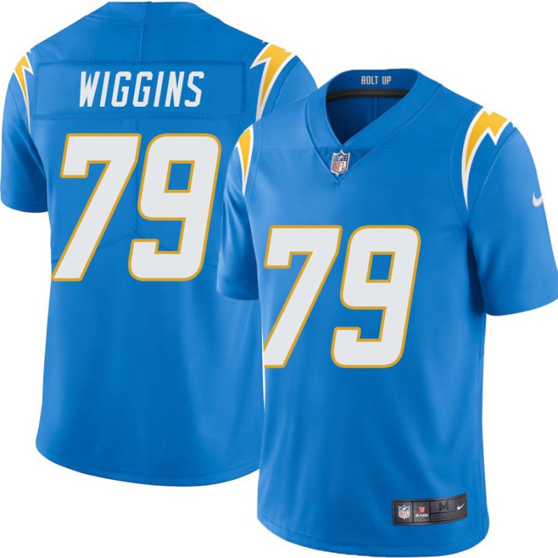 Chargers #79 Kenny Wiggins BOLT UP Powder Blue Jersey