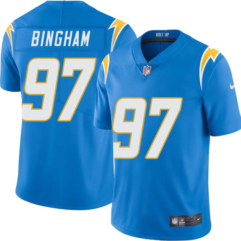 Chargers #97 Ryon Bingham BOLT UP Powder Blue Jersey