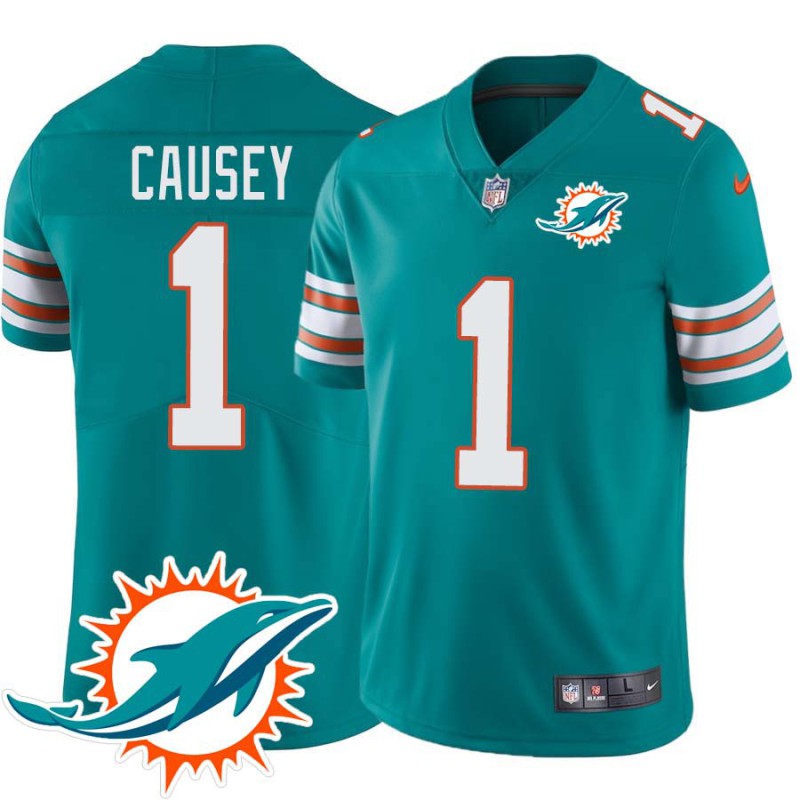 Dolphins #1 Rashard Causey Additional Chest Dolphin Patch Aqua Jersey