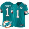 Dolphins #1 Rashard Causey Additional Chest Dolphin Patch Aqua Jersey