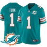 Dolphins #1 Matt Turk Additional Chest Dolphin Patch Aqua Jersey