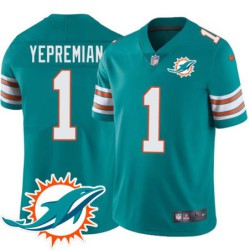 Dolphins #1 Garo Yepremian Additional Chest Dolphin Patch Aqua Jersey