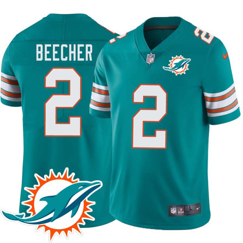 Dolphins #2 Willie Beecher Additional Chest Dolphin Patch Aqua Jersey