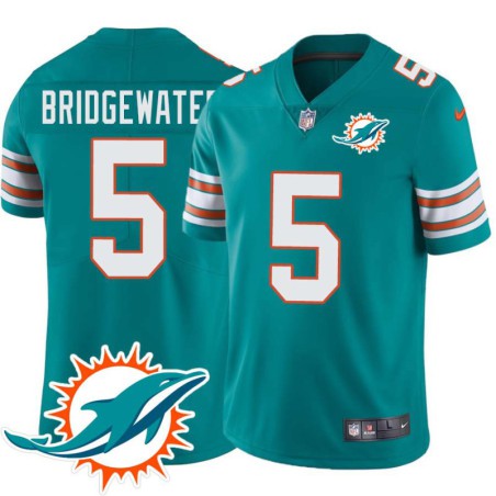 Dolphins #5 Teddy Bridgewater Additional Chest Dolphin Patch Aqua Jersey