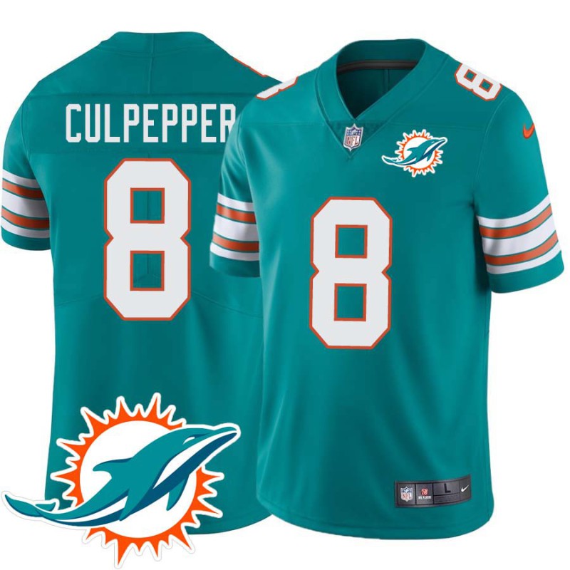 Dolphins #8 Daunte Culpepper Additional Chest Dolphin Patch Aqua Jersey