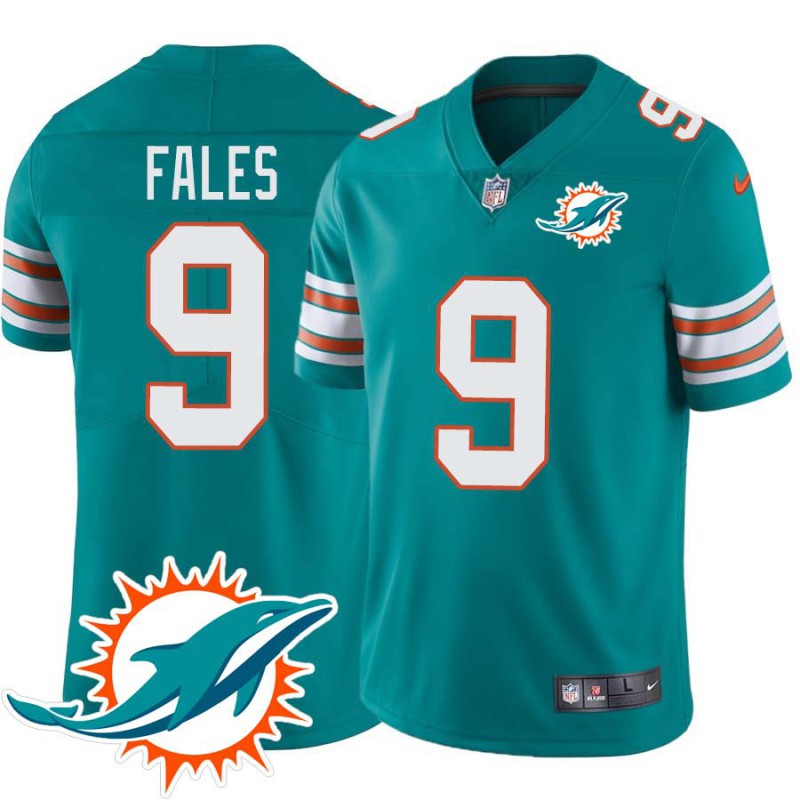 Dolphins #9 David Fales Additional Chest Dolphin Patch Aqua Jersey