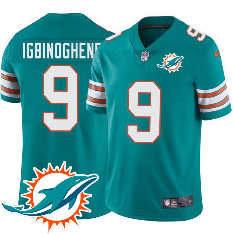 Dolphins #9 Noah Igbinoghene Additional Chest Dolphin Patch Aqua Jersey