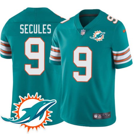 Dolphins #9 Scott Secules Additional Chest Dolphin Patch Aqua Jersey