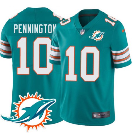 Dolphins #10 Chad Pennington Additional Chest Dolphin Patch Aqua Jersey