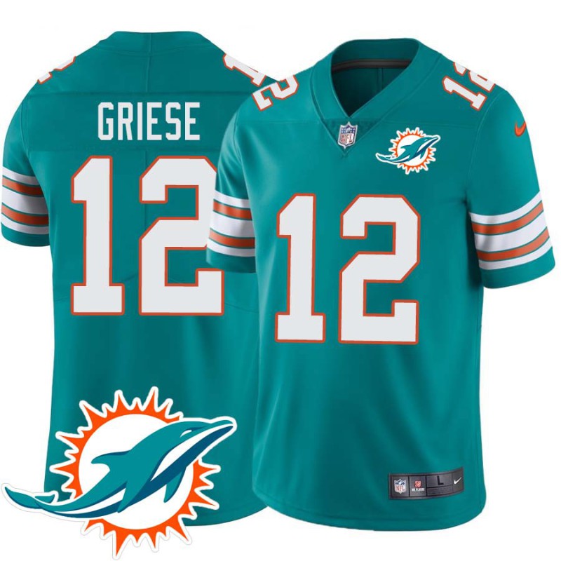 Dolphins #12 Bob Griese Additional Chest Dolphin Patch Aqua Jersey