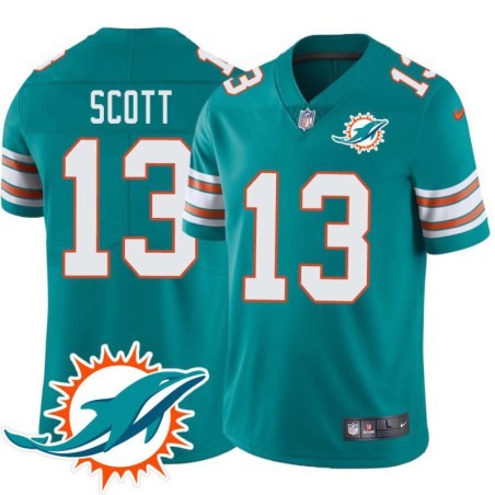 Dolphins #13 Jake Scott Additional Chest Dolphin Patch Aqua Jersey