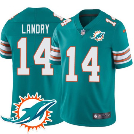 Dolphins #14 Jarvis Landry Additional Chest Dolphin Patch Aqua Jersey