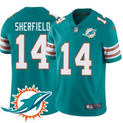 Dolphins #14 Trent Sherfield Additional Chest Dolphin Patch Aqua Jersey