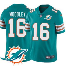 Dolphins #16 David Woodley Additional Chest Dolphin Patch Aqua Jersey