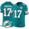 Dolphins #17 Ron Jaworski Additional Chest Dolphin Patch Aqua Jersey