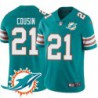 Dolphins #21 Terry Cousin Additional Chest Dolphin Patch Aqua Jersey