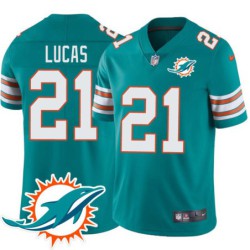 Dolphins #21 Jordan Lucas Additional Chest Dolphin Patch Aqua Jersey