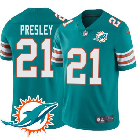 Dolphins #21 De'Andre Presley Additional Chest Dolphin Patch Aqua Jersey