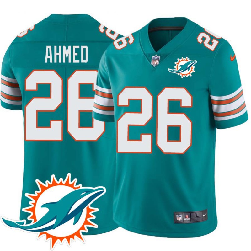 Dolphins #26 Salvon Ahmed Additional Chest Dolphin Patch Aqua Jersey