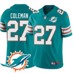 Dolphins #27 Justin Coleman Additional Chest Dolphin Patch Aqua Jersey