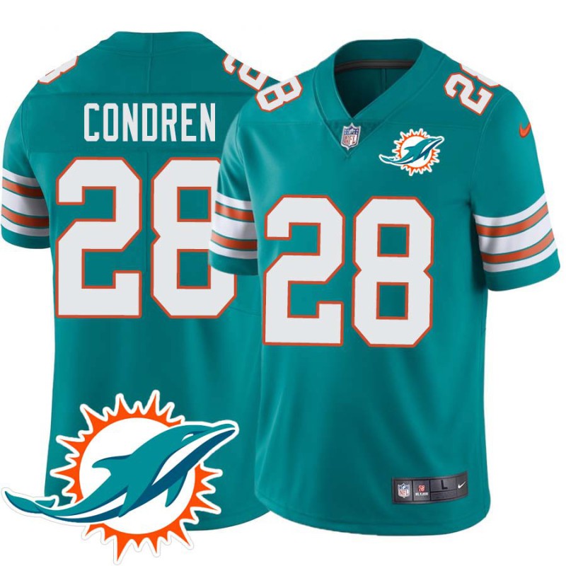 Dolphins #28 Brannon Condren Additional Chest Dolphin Patch Aqua Jersey