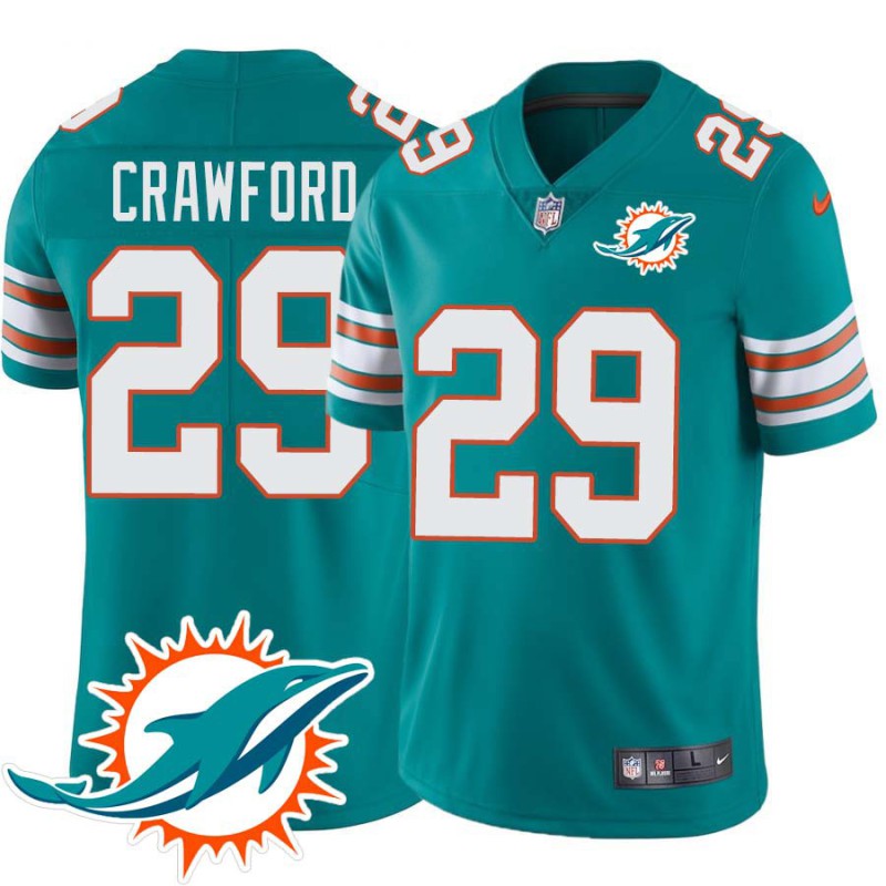 Dolphins #29 Xavier Crawford Additional Chest Dolphin Patch Aqua Jersey