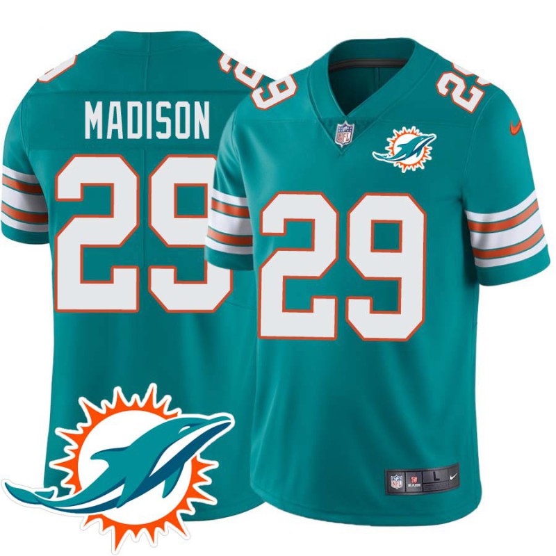 Dolphins #29 Sam Madison Additional Chest Dolphin Patch Aqua Jersey