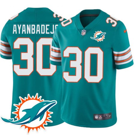 Dolphins #30 Obafemi Ayanbadejo Additional Chest Dolphin Patch Aqua Jersey