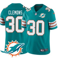 Dolphins #30 Chris Clemons Additional Chest Dolphin Patch Aqua Jersey