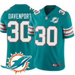 Dolphins #30 Ron Davenport Additional Chest Dolphin Patch Aqua Jersey