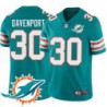 Dolphins #30 Ron Davenport Additional Chest Dolphin Patch Aqua Jersey