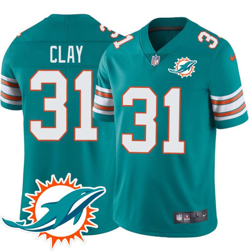 Dolphins #31 Charles Clay Additional Chest Dolphin Patch Aqua Jersey