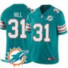 Dolphins #31 Eddie Hill Additional Chest Dolphin Patch Aqua Jersey