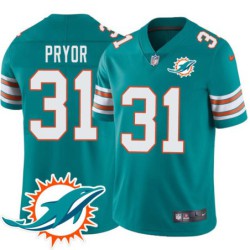 Dolphins #31 Barry Pryor Additional Chest Dolphin Patch Aqua Jersey