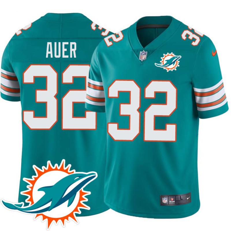 Dolphins #32 Joe Auer Additional Chest Dolphin Patch Aqua Jersey