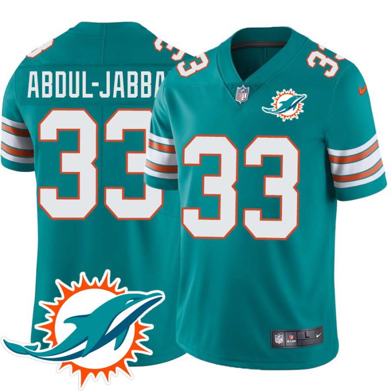 Dolphins #33 Karim Abdul-Jabbar Additional Chest Dolphin Patch Aqua Jersey