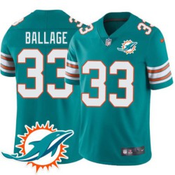 Dolphins #33 Kalen Ballage Additional Chest Dolphin Patch Aqua Jersey