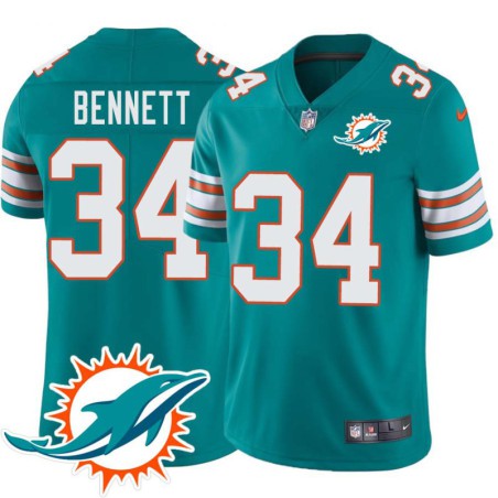 Dolphins #34 Woody Bennett Additional Chest Dolphin Patch Aqua Jersey