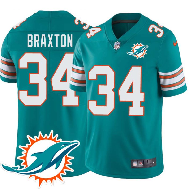 Dolphins #34 Jim Braxton Additional Chest Dolphin Patch Aqua Jersey