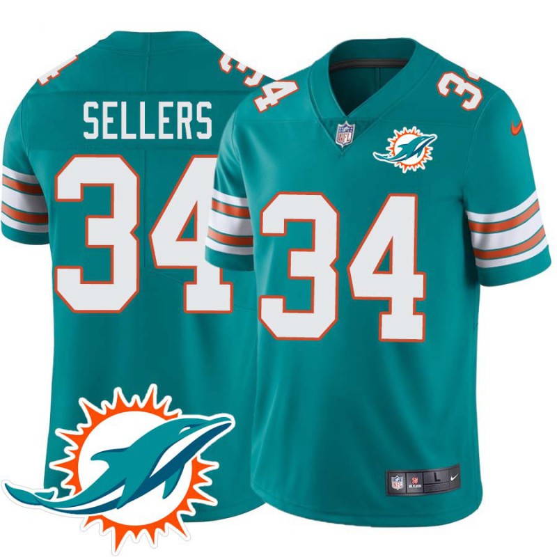 Dolphins #34 Ron Sellers Additional Chest Dolphin Patch Aqua Jersey