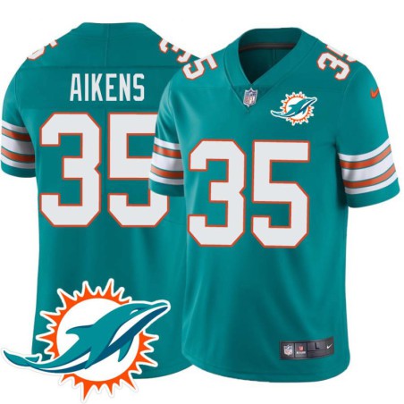 Dolphins #35 Walt Aikens Additional Chest Dolphin Patch Aqua Jersey