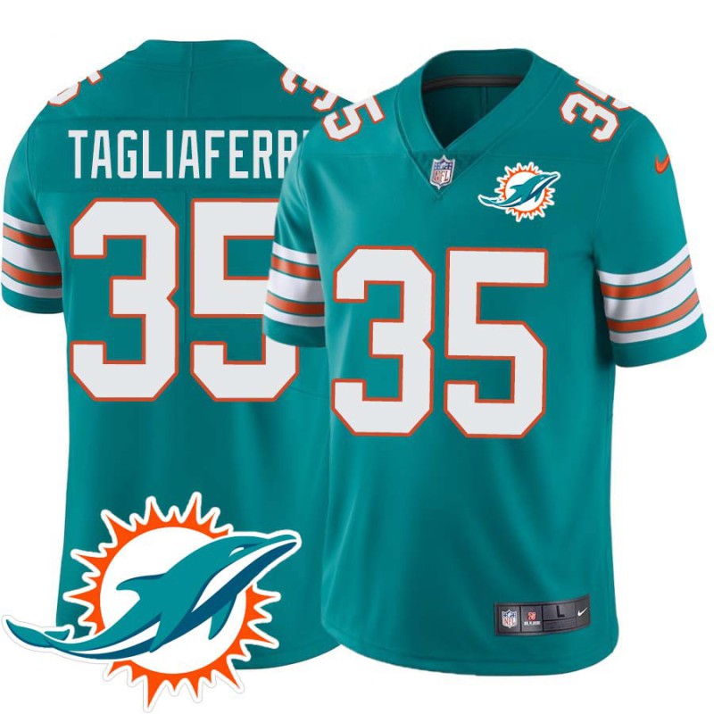 Dolphins #35 John Tagliaferri Additional Chest Dolphin Patch Aqua Jersey