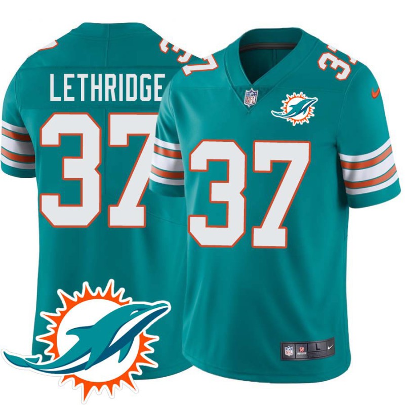 Dolphins #37 Zebbie Lethridge Additional Chest Dolphin Patch Aqua Jersey