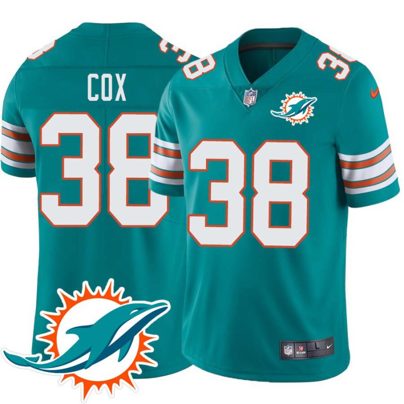 Dolphins #38 Chandler Cox Additional Chest Dolphin Patch Aqua Jersey