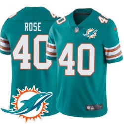 Dolphins #40 Lowell Rose Additional Chest Dolphin Patch Aqua Jersey