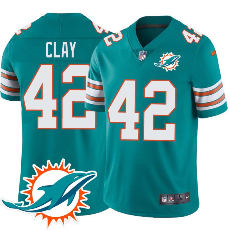 Dolphins #42 Charles Clay Additional Chest Dolphin Patch Aqua Jersey