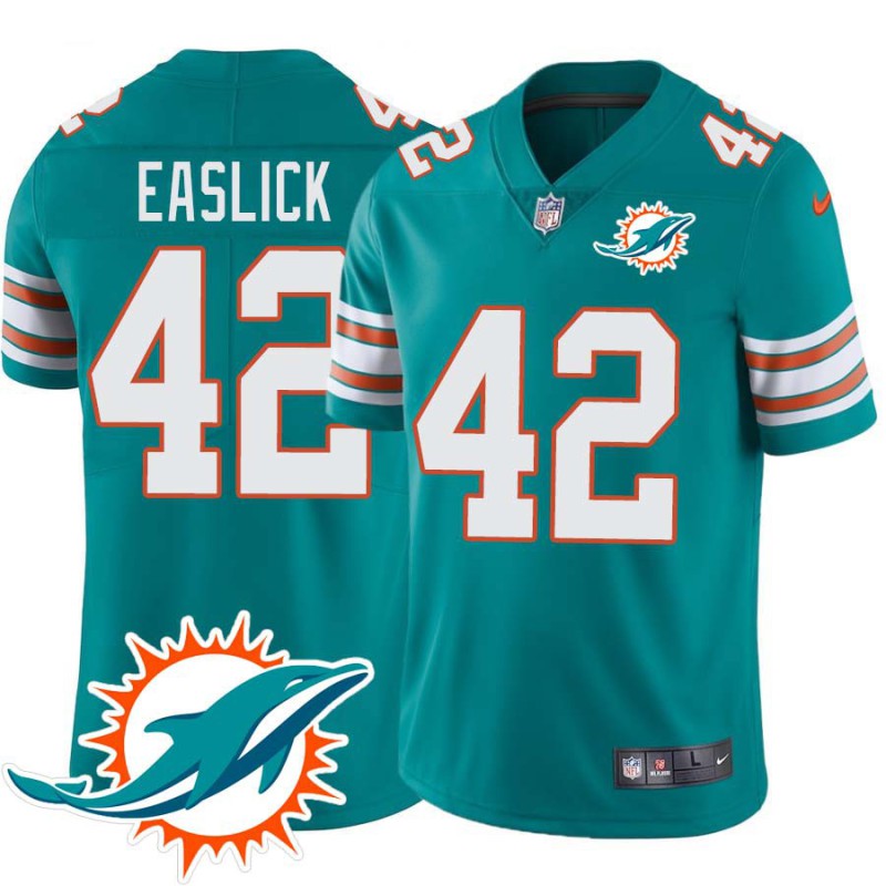 Dolphins #42 Doug Easlick Additional Chest Dolphin Patch Aqua Jersey