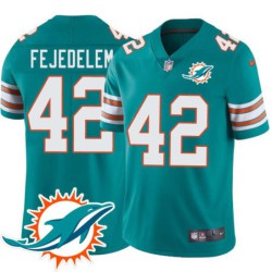 Dolphins #42 Clayton Fejedelem Additional Chest Dolphin Patch Aqua Jersey